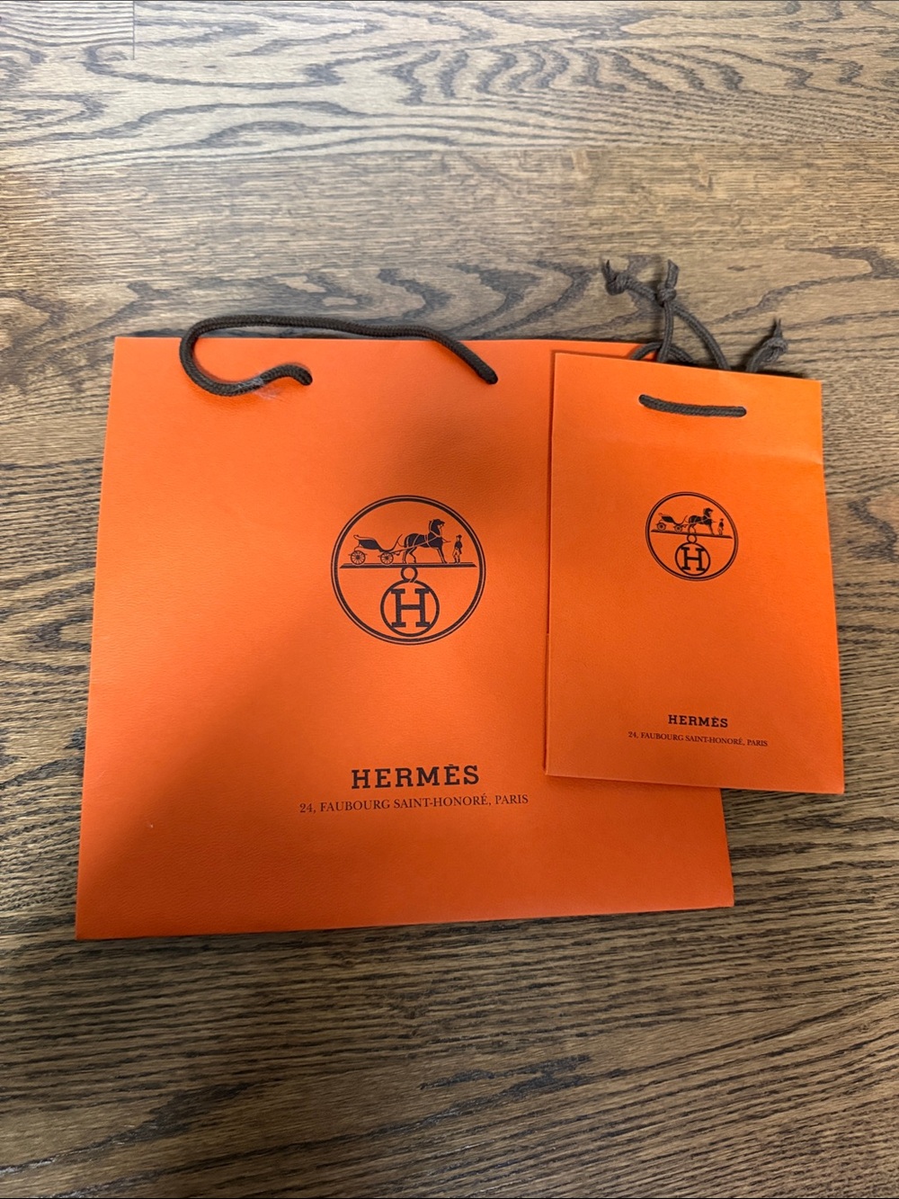 Hermes Orange Shopping Bags with Brown Rope Handles